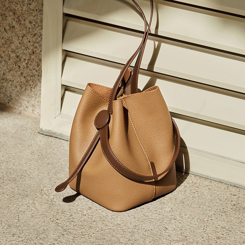 Soft Pebbled Leather Bucket Shoulder Bag