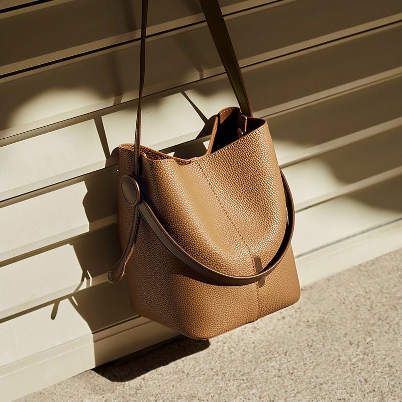 Soft Pebbled Leather Bucket Shoulder Bag