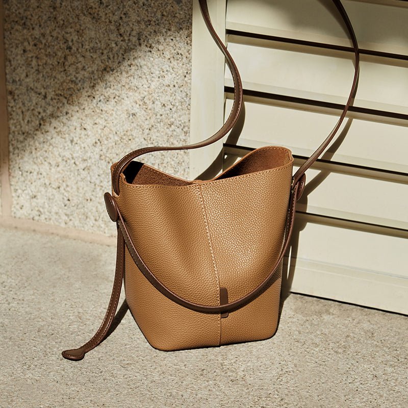 Soft Pebbled Leather Bucket Shoulder Bag