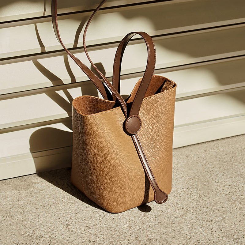 Soft Pebbled Leather Bucket Shoulder Bag