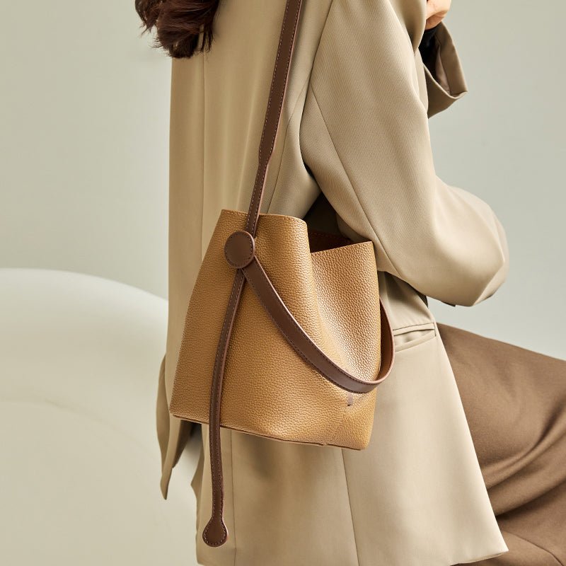 Soft Pebbled Leather Bucket Shoulder Bag