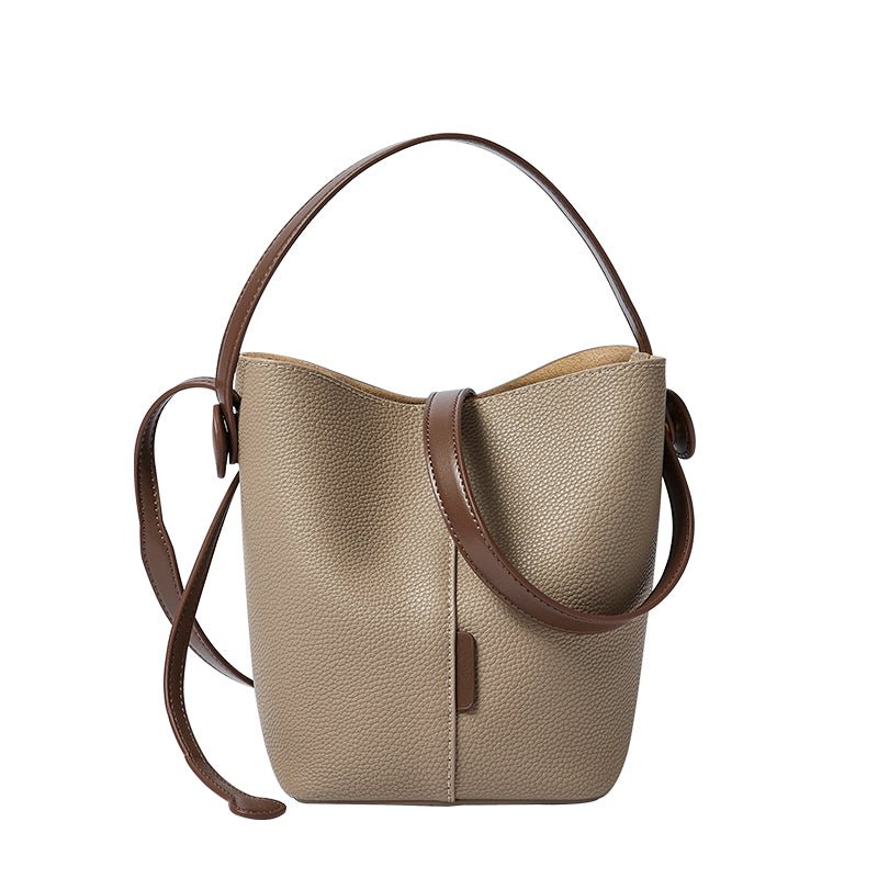 Soft Pebbled Leather Bucket Shoulder Bag