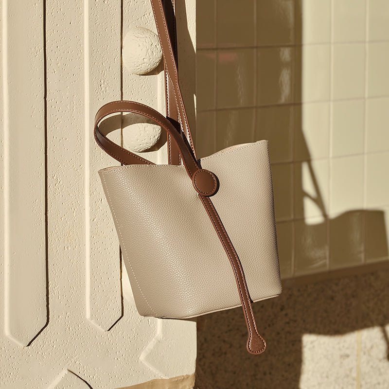 Soft Pebbled Leather Bucket Shoulder Bag