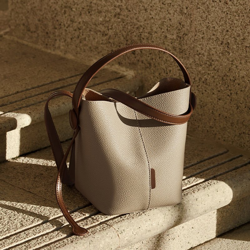 Soft Pebbled Leather Bucket Shoulder Bag