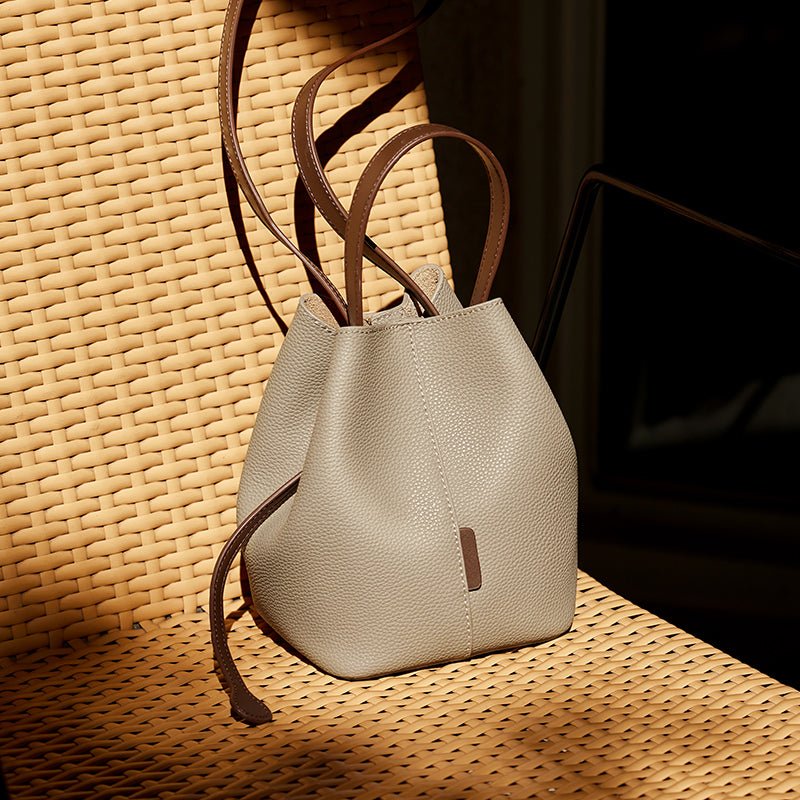 Soft Pebbled Leather Bucket Shoulder Bag