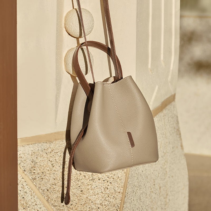 Soft Pebbled Leather Bucket Shoulder Bag