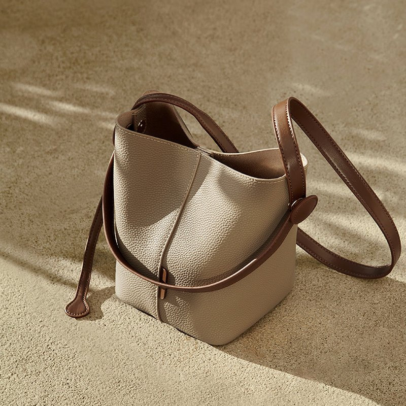 Soft Pebbled Leather Bucket Shoulder Bag