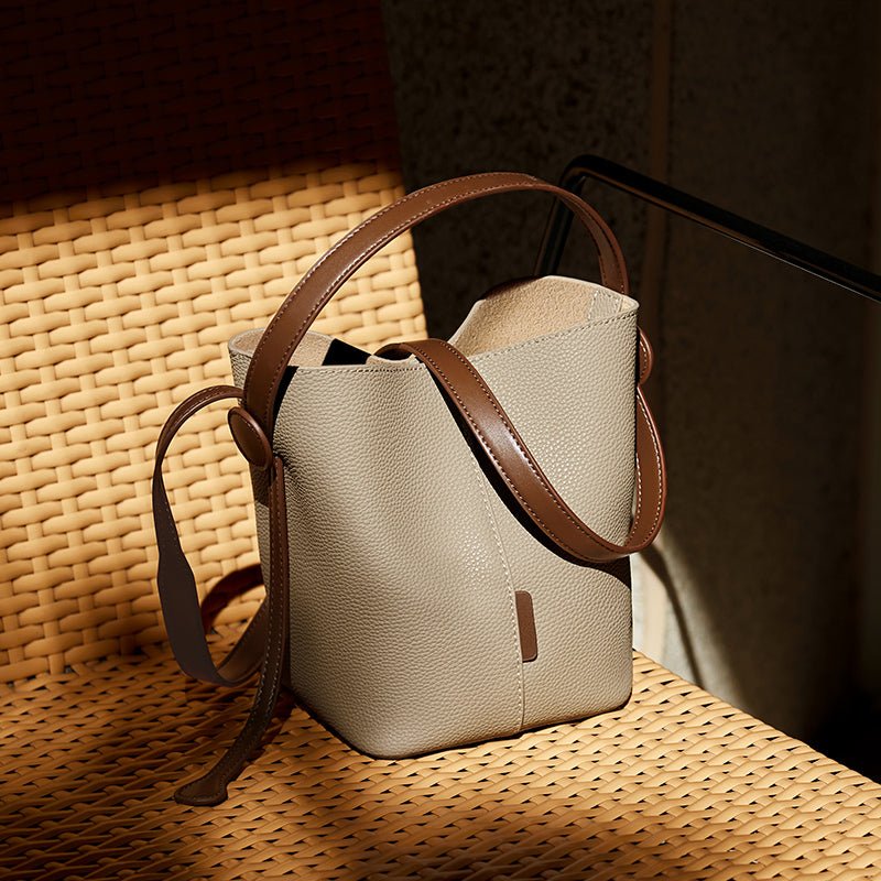 Soft Pebbled Leather Bucket Shoulder Bag