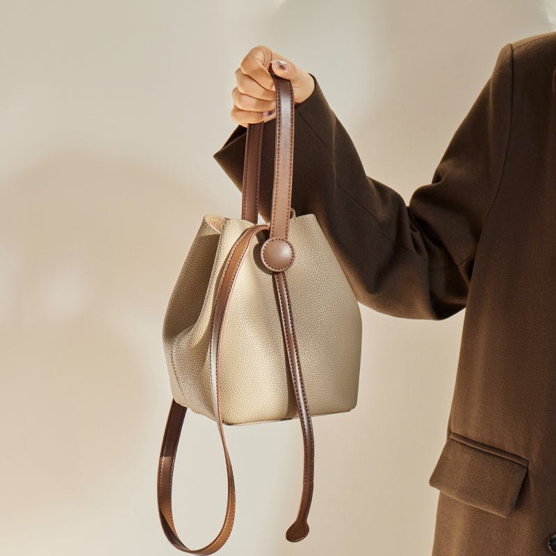 Soft Pebbled Leather Bucket Shoulder Bag