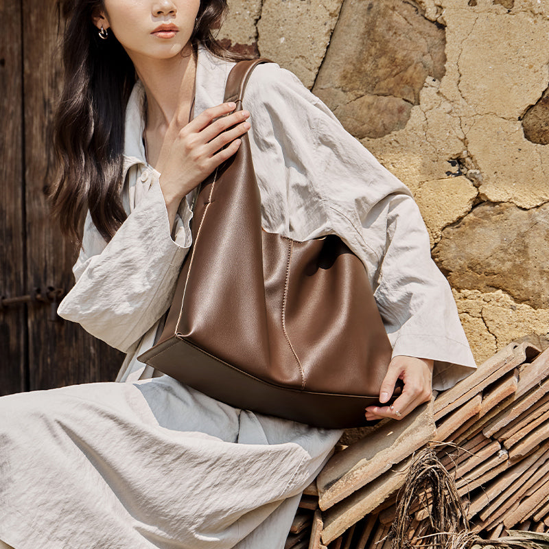 Soft Slouch Genuine Leather Oversized Tote Bag