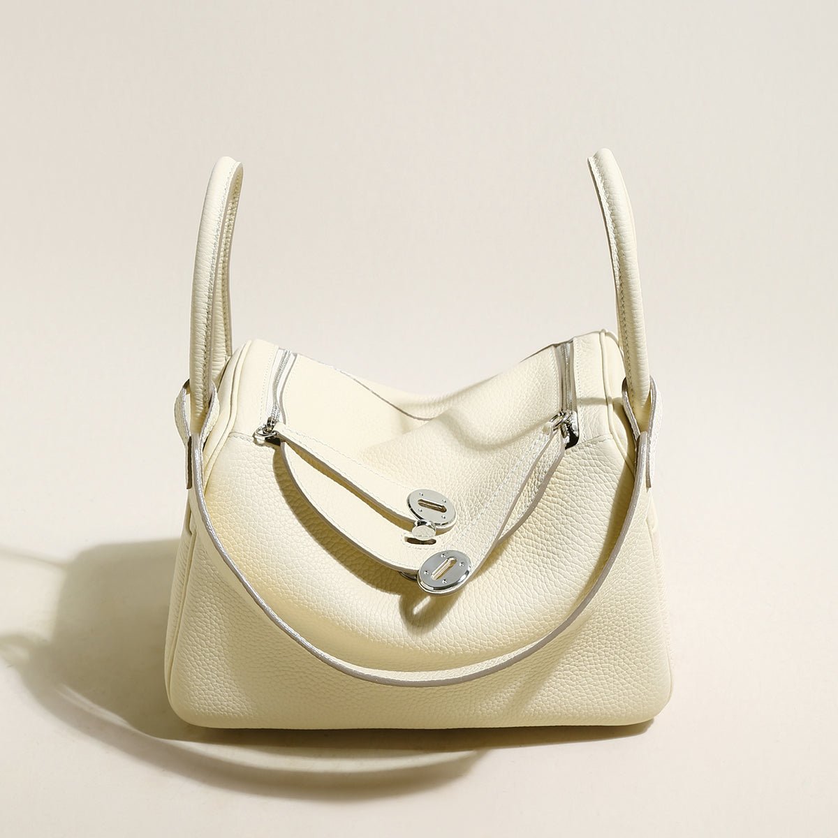 Solano Top-Grain TC Leather Shoulder Bag – Soft-Structured Double Handle Tote with Turn-Lock Closure