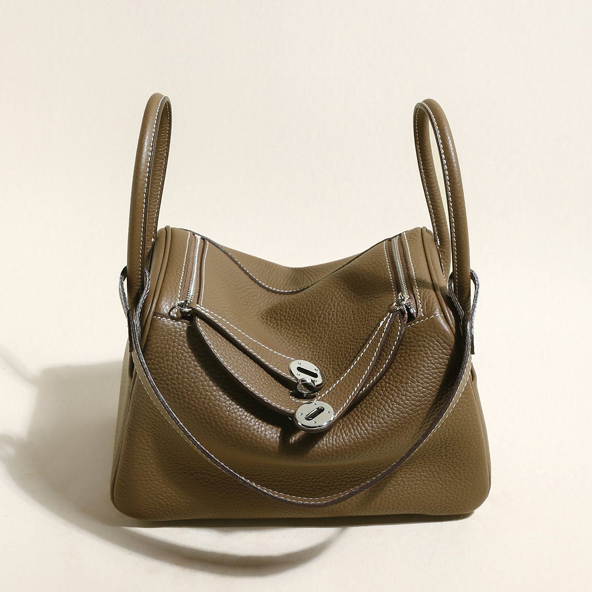 Solano Top-Grain TC Leather Shoulder Bag – Soft-Structured Double Handle Tote with Turn-Lock Closure
