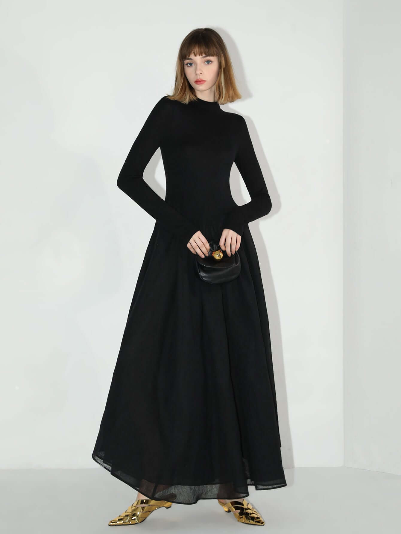solid black pleated maxi dress all black 1
