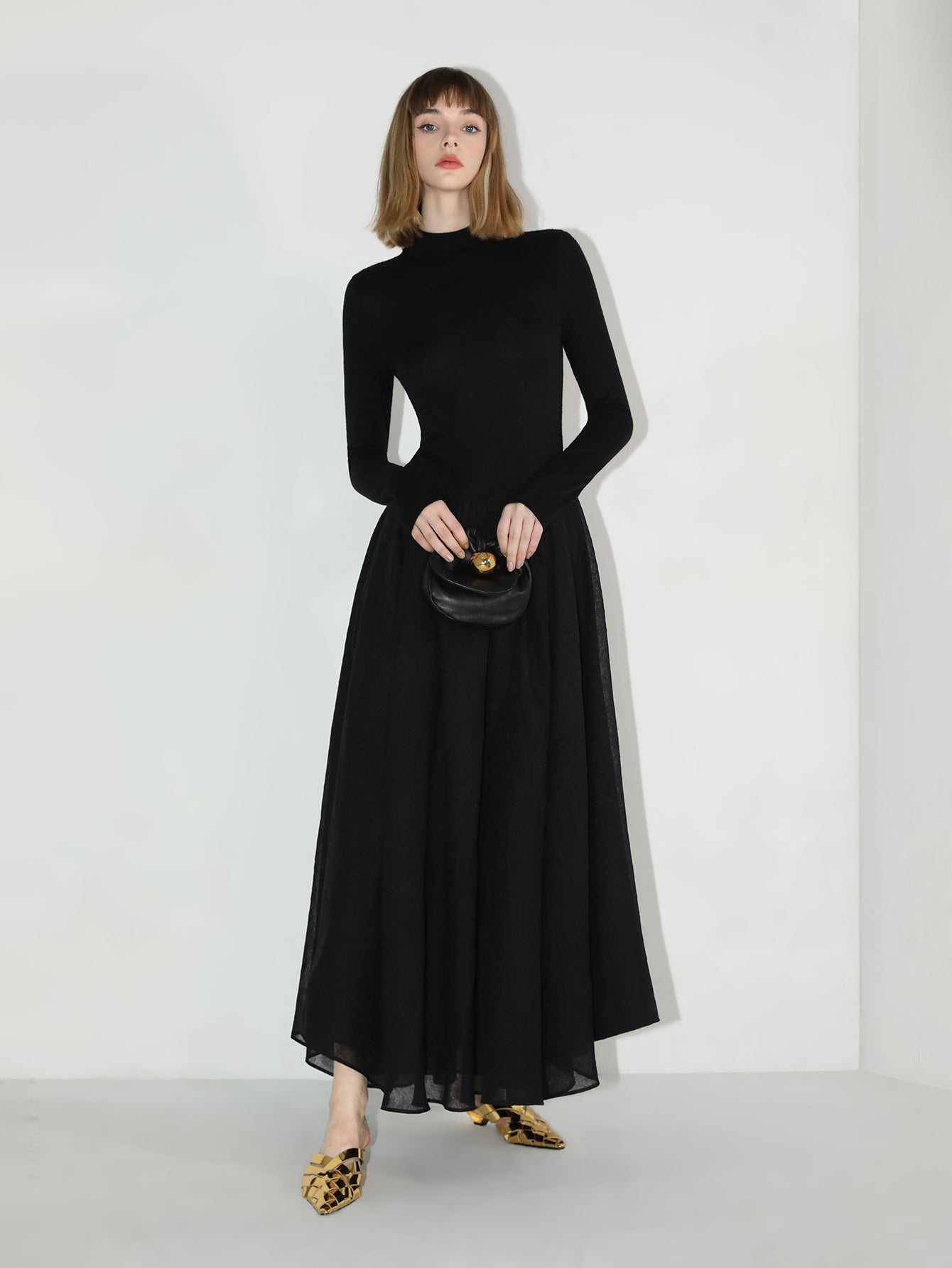 solid black pleated maxi dress all black 2