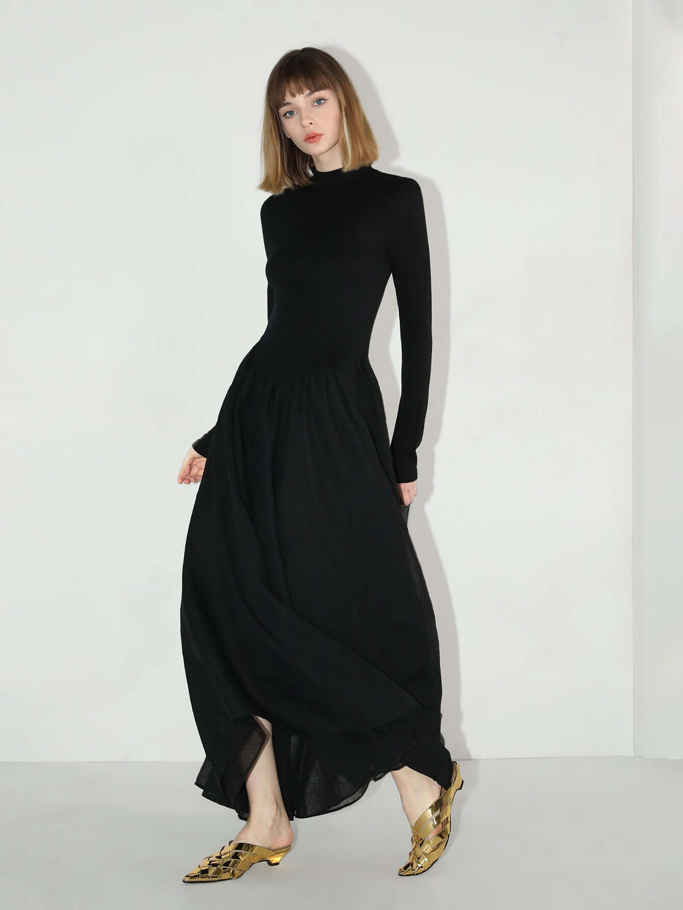 solid black pleated maxi dress all black 3