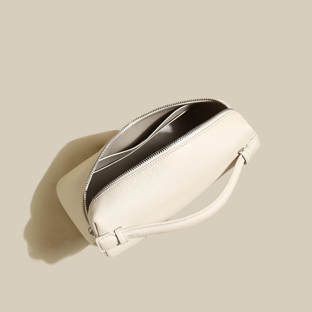 solid leather backpack with double zippers ivory 5