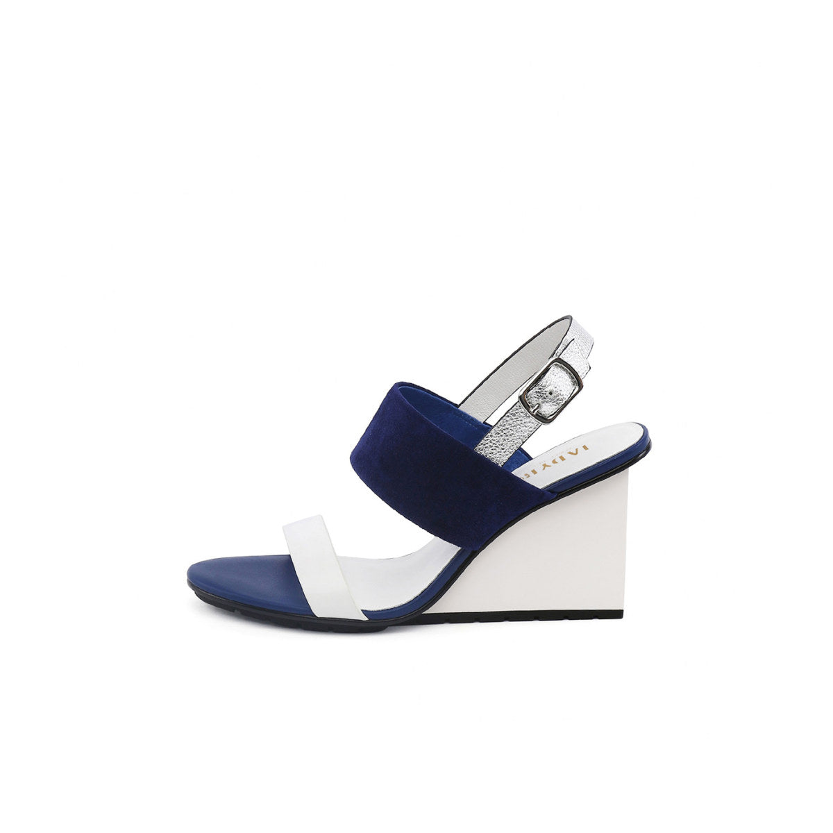 solid multi strap slingback wedge sandals all navy 1