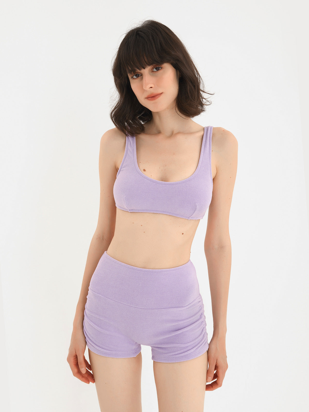solid u neck top with high waisted boyleg swimwear all lilac 1
