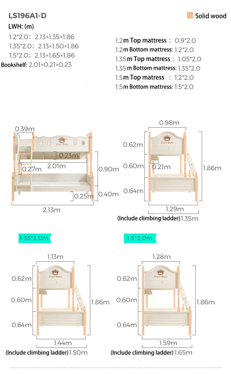 solid wood bunk bed with mattress for kids all white 11
