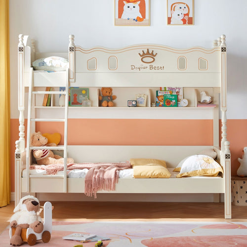 solid wood bunk bed with mattress for kids all white 1