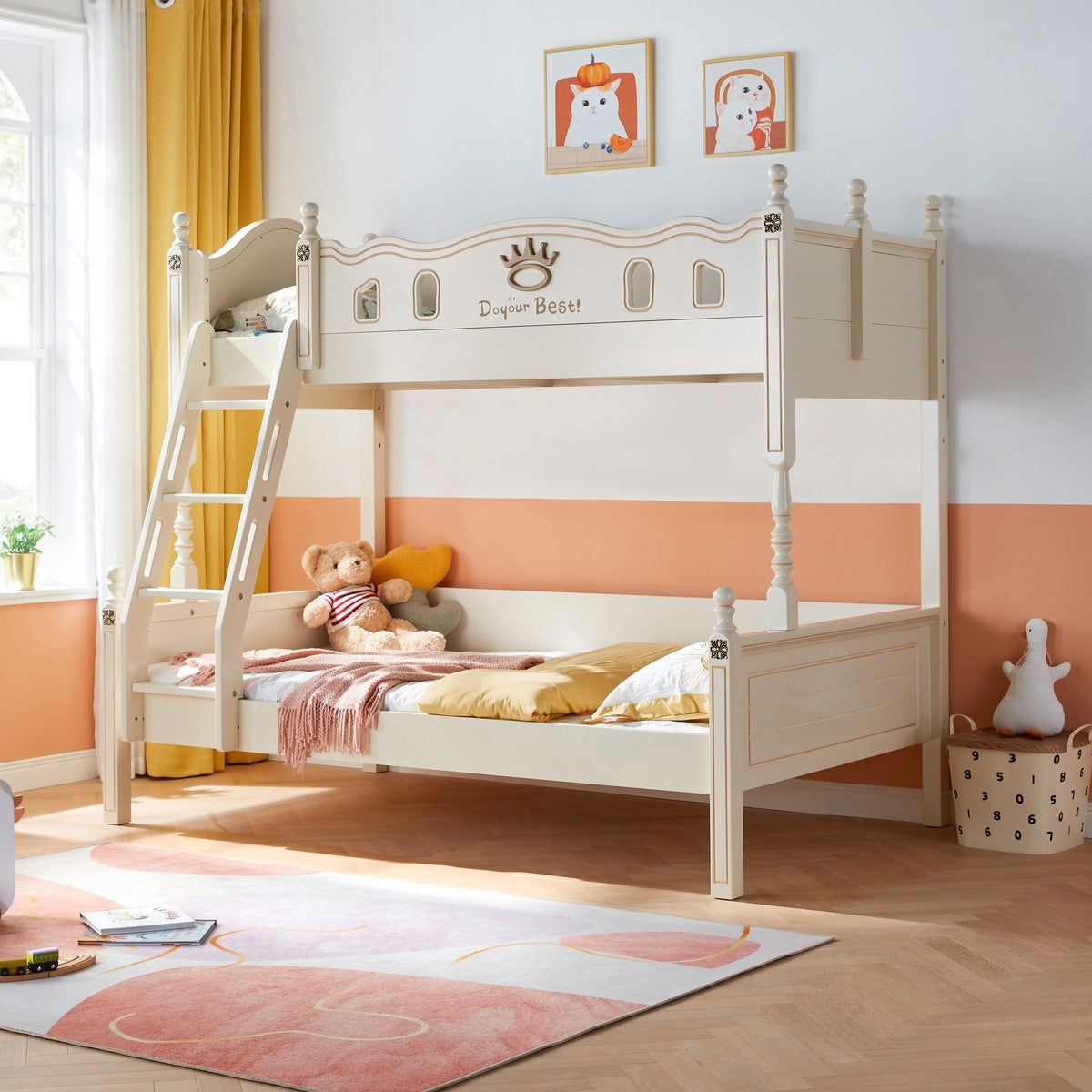 solid wood bunk bed with mattress for kids all white 3