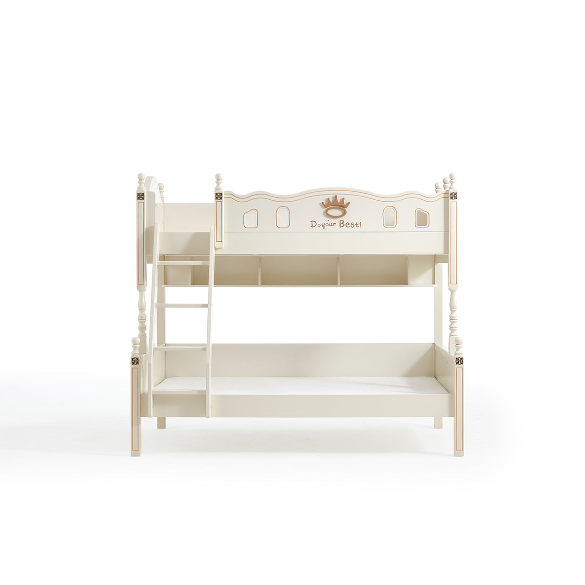 solid wood bunk bed with mattress for kids all white 4