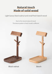 Solid Wood Detachable LED Small Table Lamp with Rack Organizer