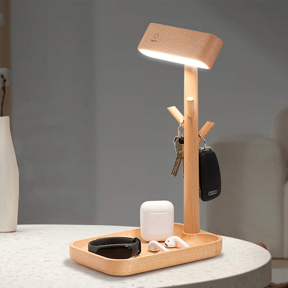 solid wood detachable led small table lamp rack organizer natural 2