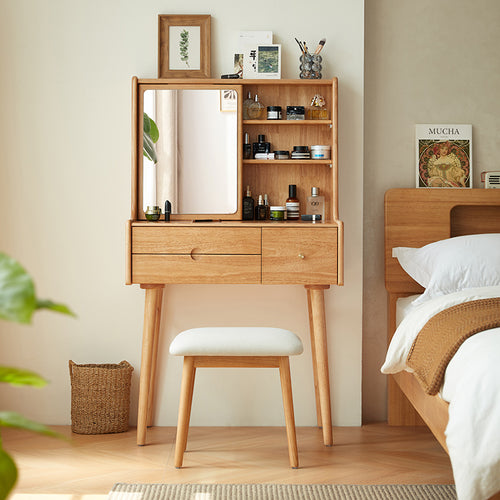 solid wood dressing table with white stool set all natural 1