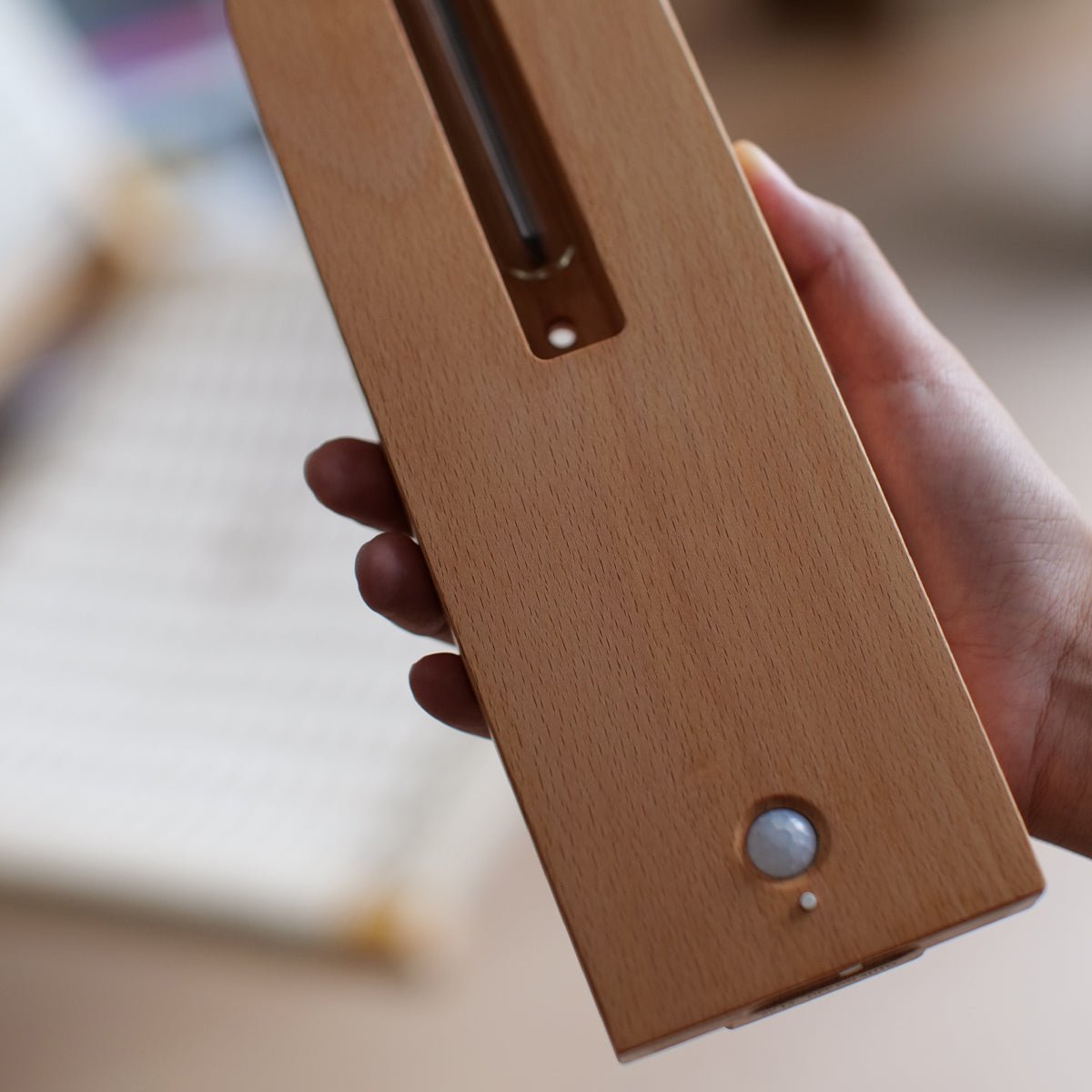 Solid Wood Motion Sensor Wall Light with Glass Vase