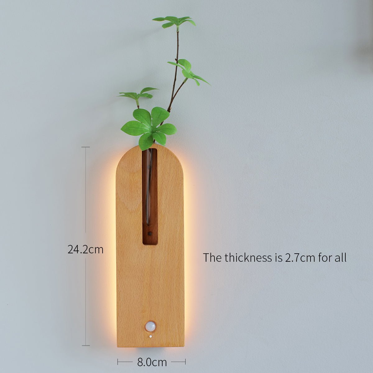 Solid Wood Motion Sensor Wall Light with Glass Vase
