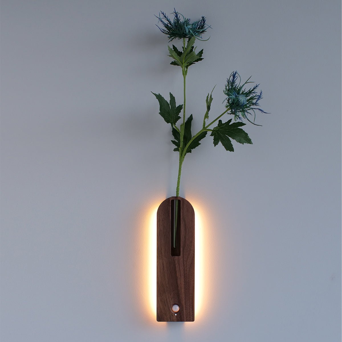 Solid Wood Motion Sensor Wall Light with Glass Vase