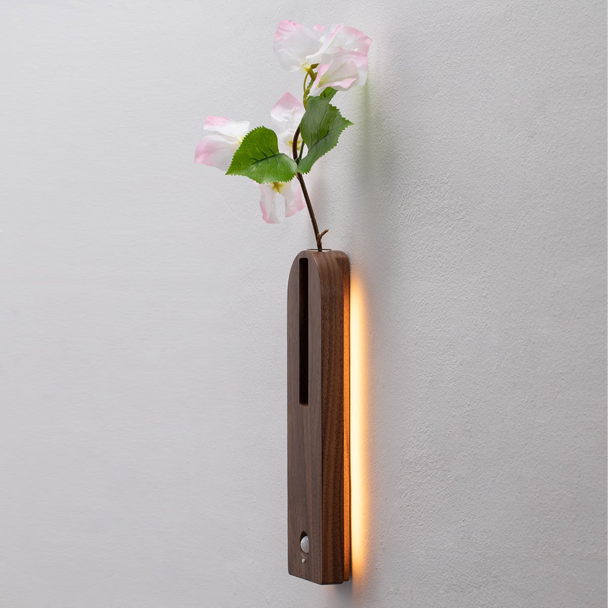 Solid Wood Motion Sensor Wall Light with Glass Vase