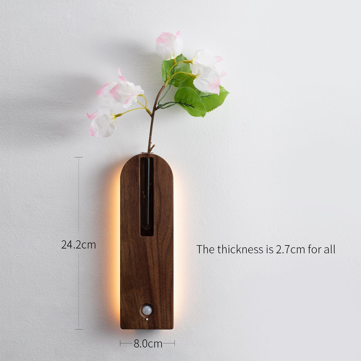 Solid Wood Motion Sensor Wall Light with Glass Vase