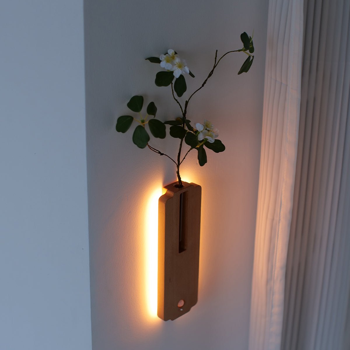 Solid Wood Motion Sensor Wall Light with Glass Vase