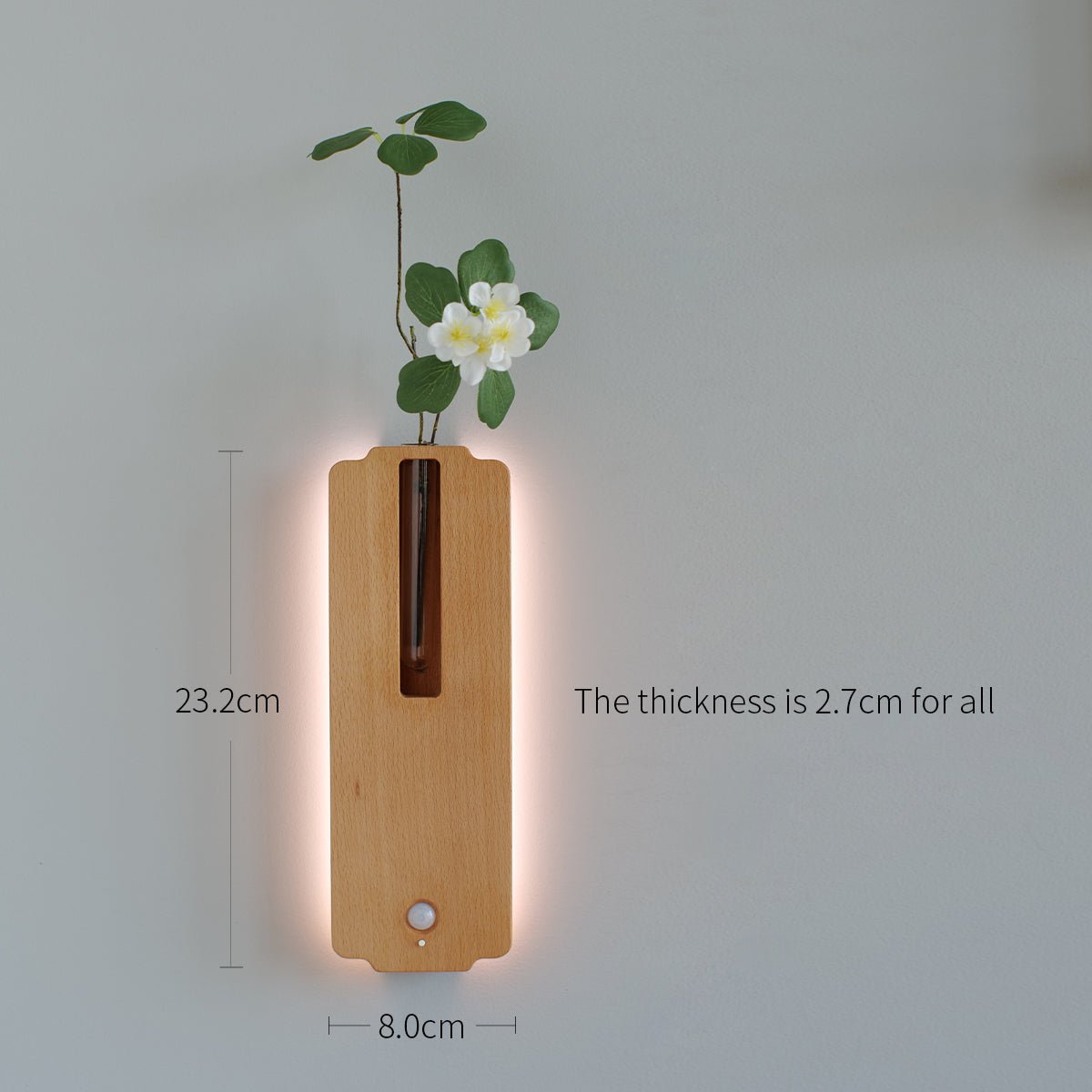 Solid Wood Motion Sensor Wall Light with Glass Vase