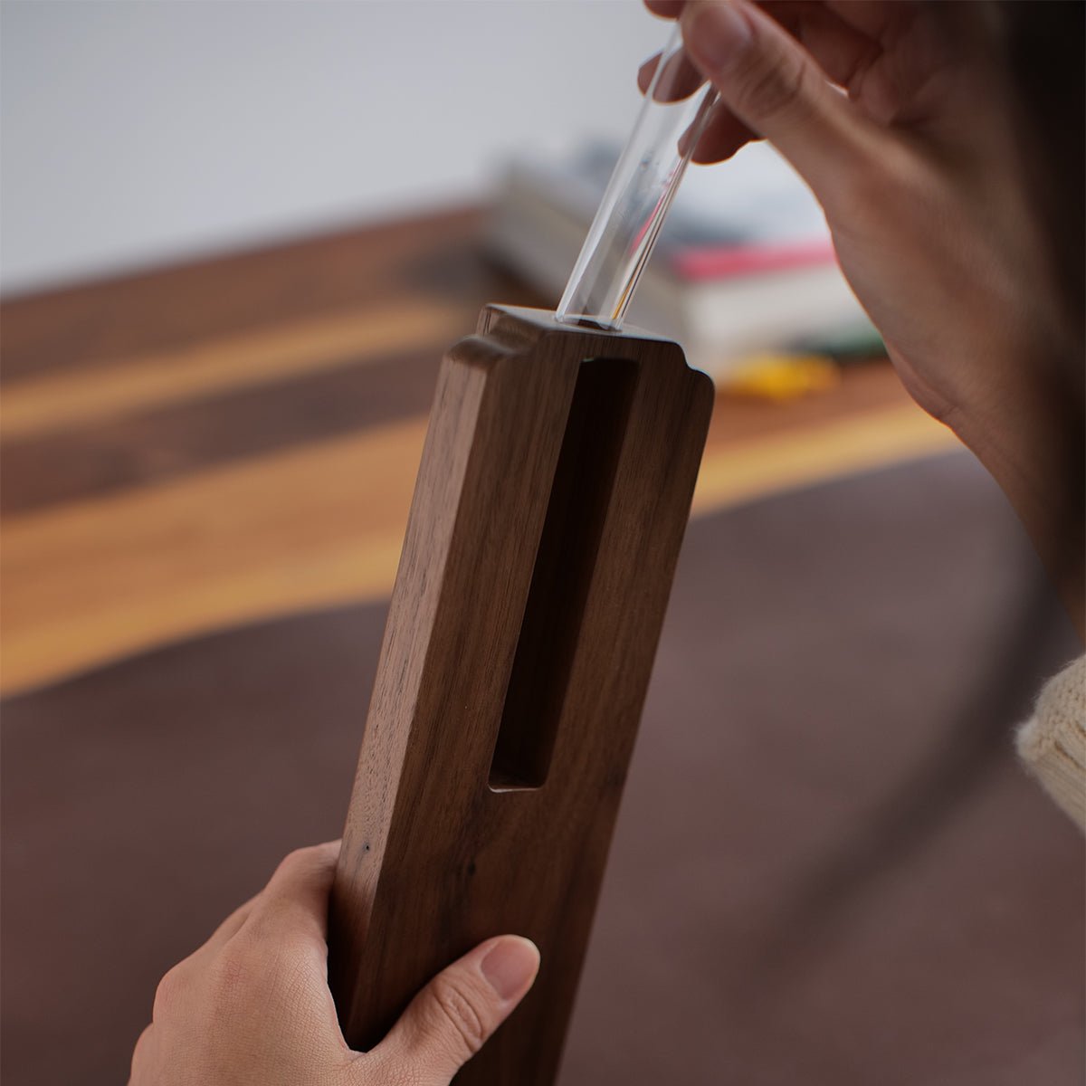 Solid Wood Motion Sensor Wall Light with Glass Vase