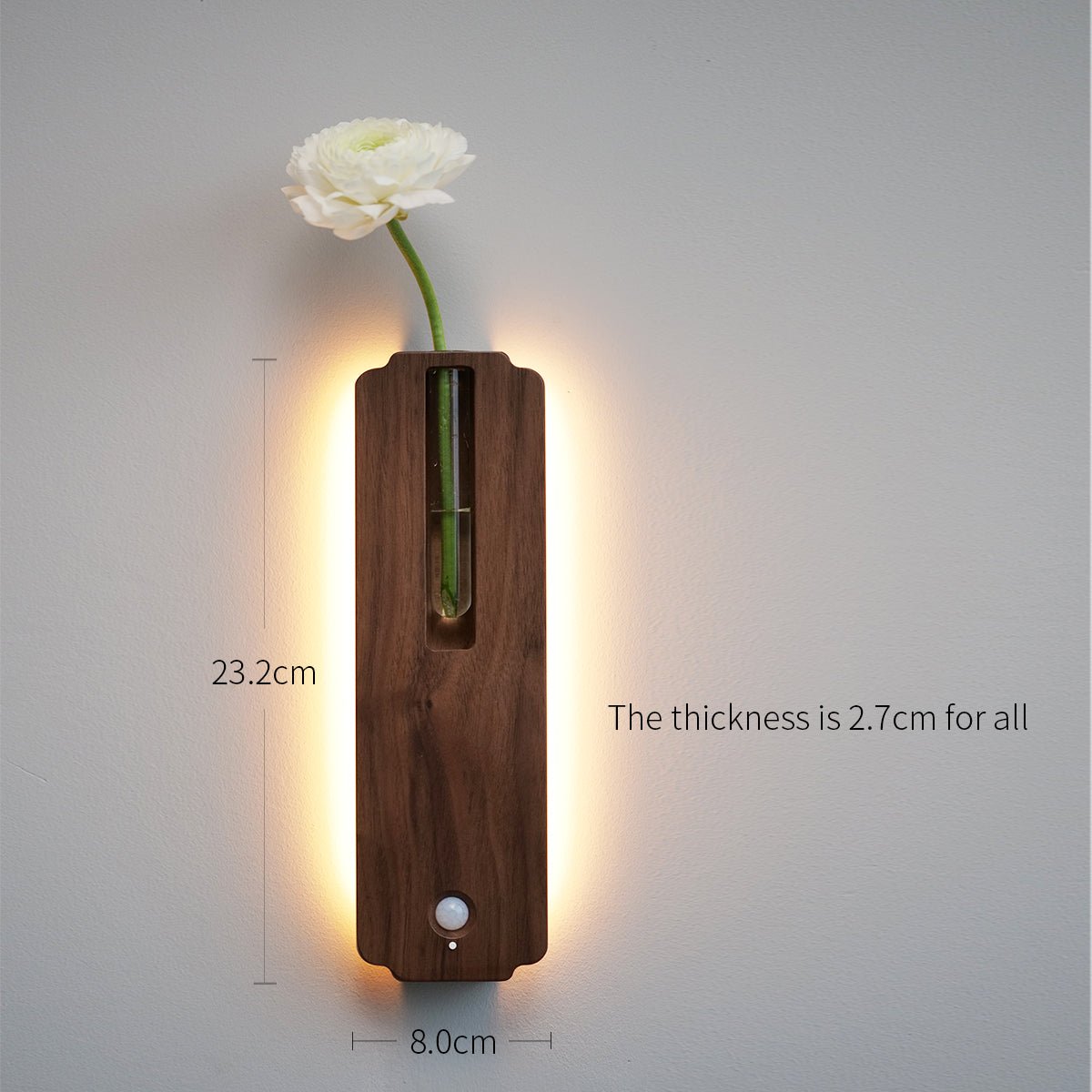 Solid Wood Motion Sensor Wall Light with Glass Vase