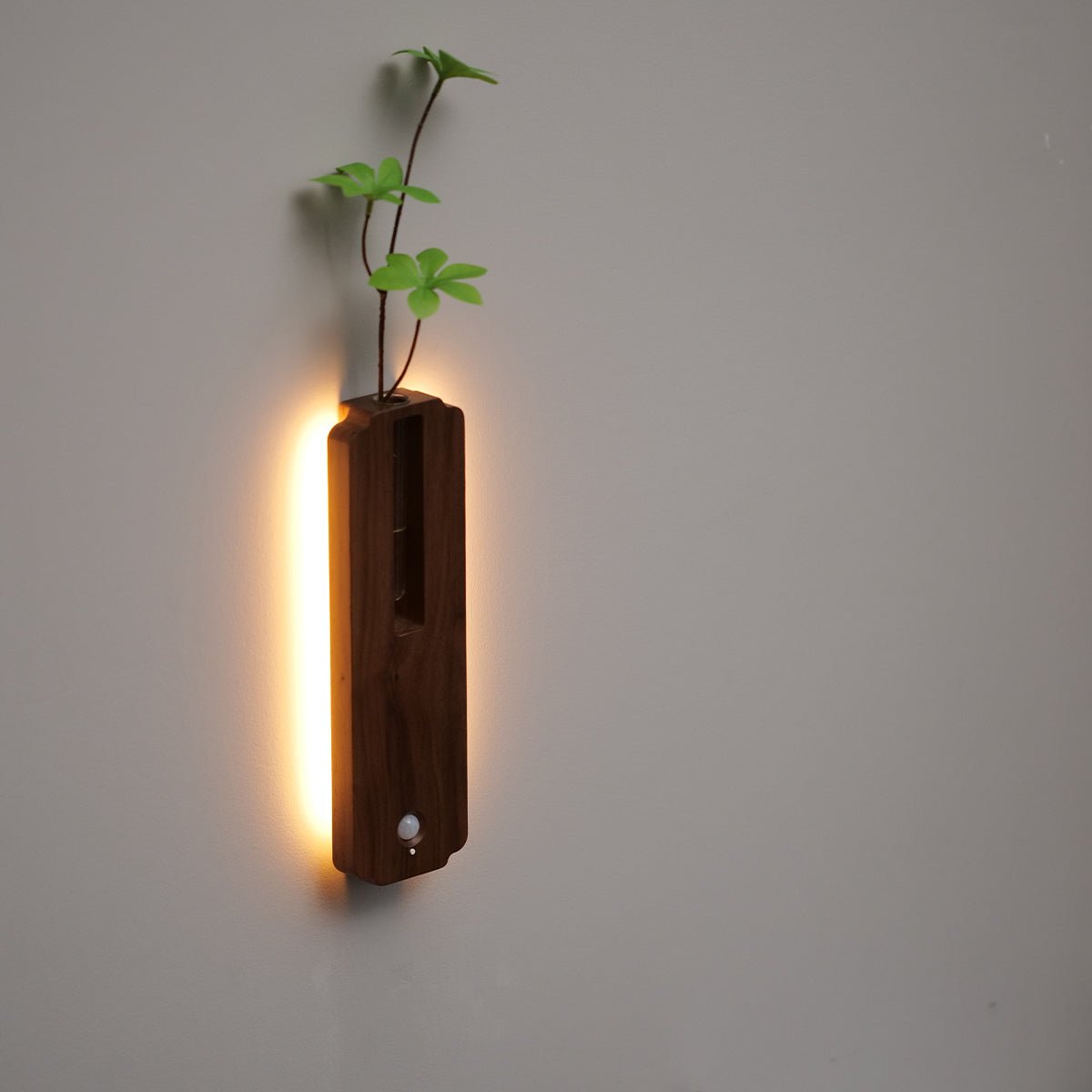 Solid Wood Motion Sensor Wall Light with Glass Vase