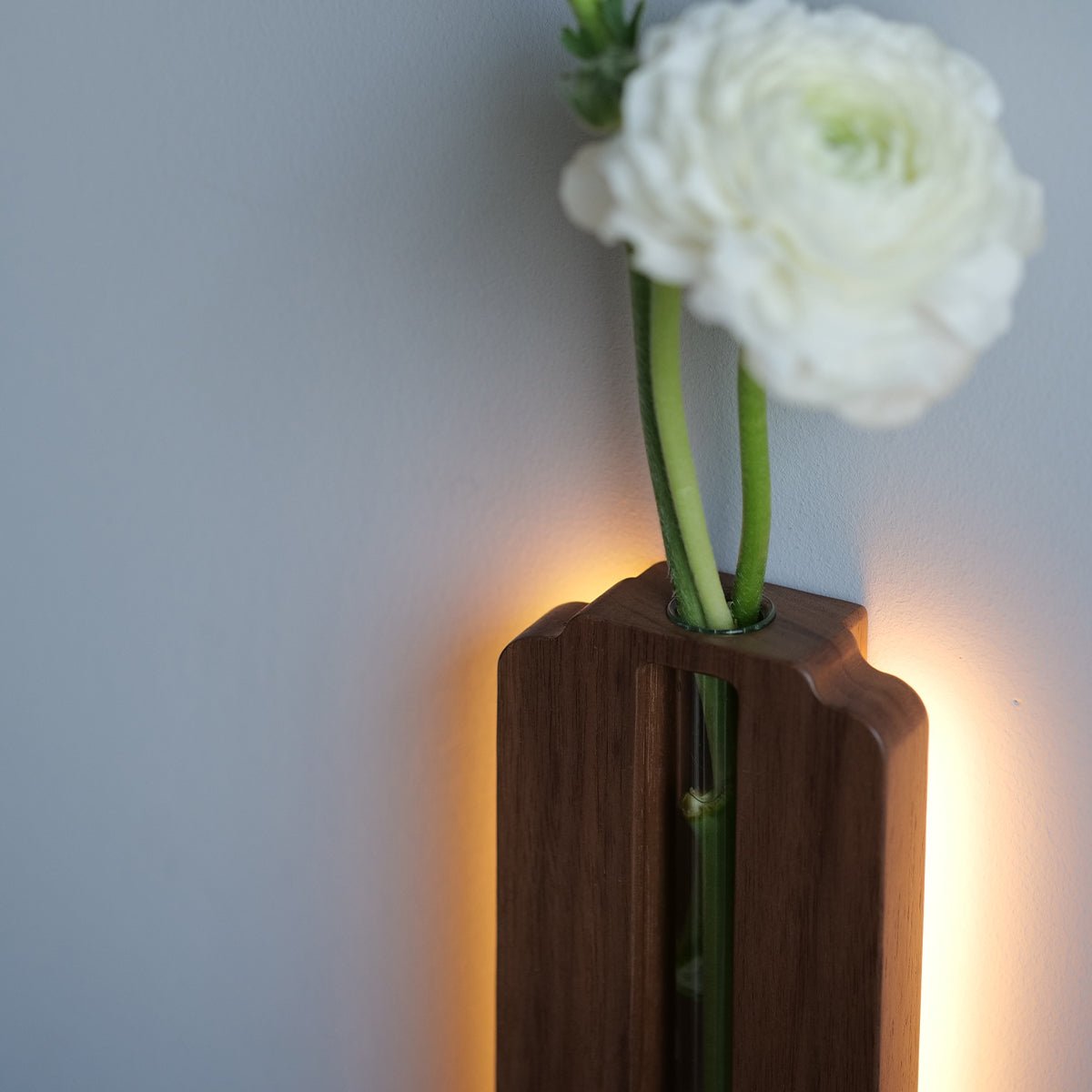 Solid Wood Motion Sensor Wall Light with Glass Vase