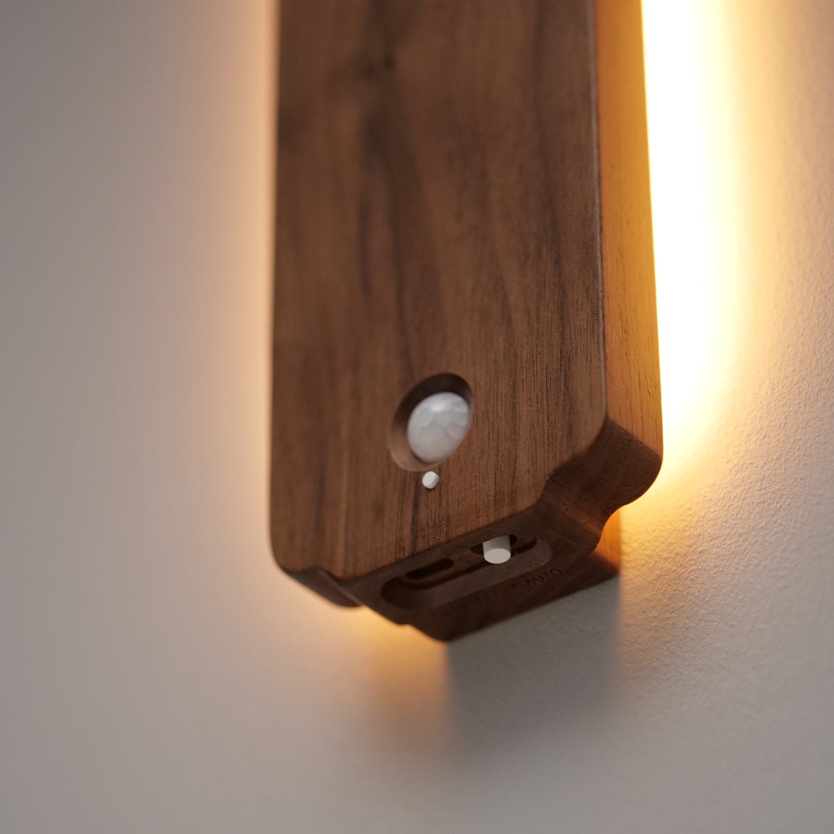 Solid Wood Motion Sensor Wall Light with Glass Vase