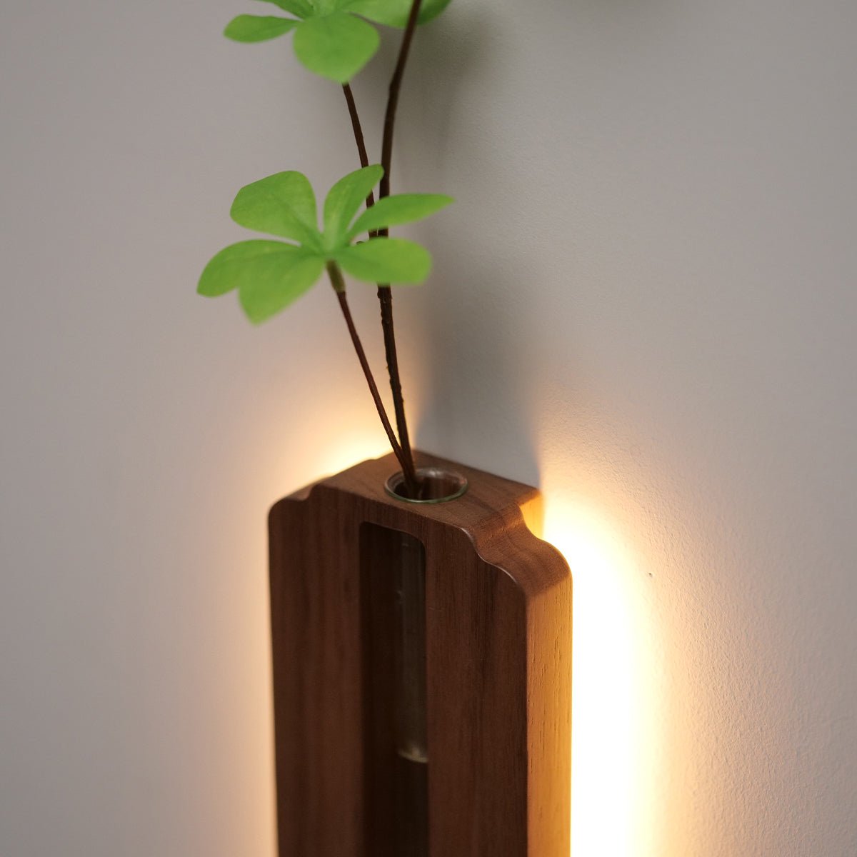 Solid Wood Motion Sensor Wall Light with Glass Vase