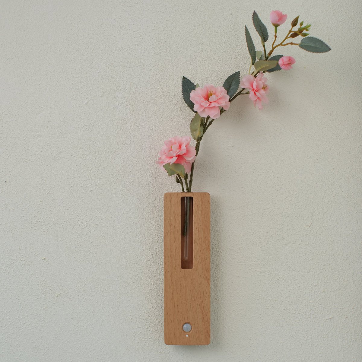 Solid Wood Motion Sensor Wall Light with Glass Vase