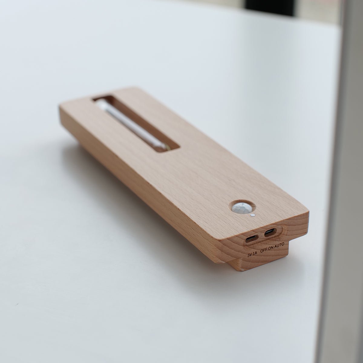 Solid Wood Motion Sensor Wall Light with Glass Vase
