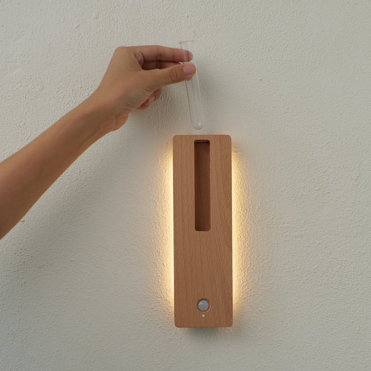 Solid Wood Motion Sensor Wall Light with Glass Vase