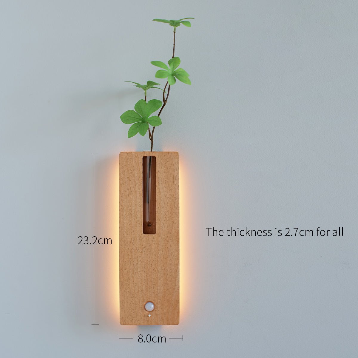 Solid Wood Motion Sensor Wall Light with Glass Vase