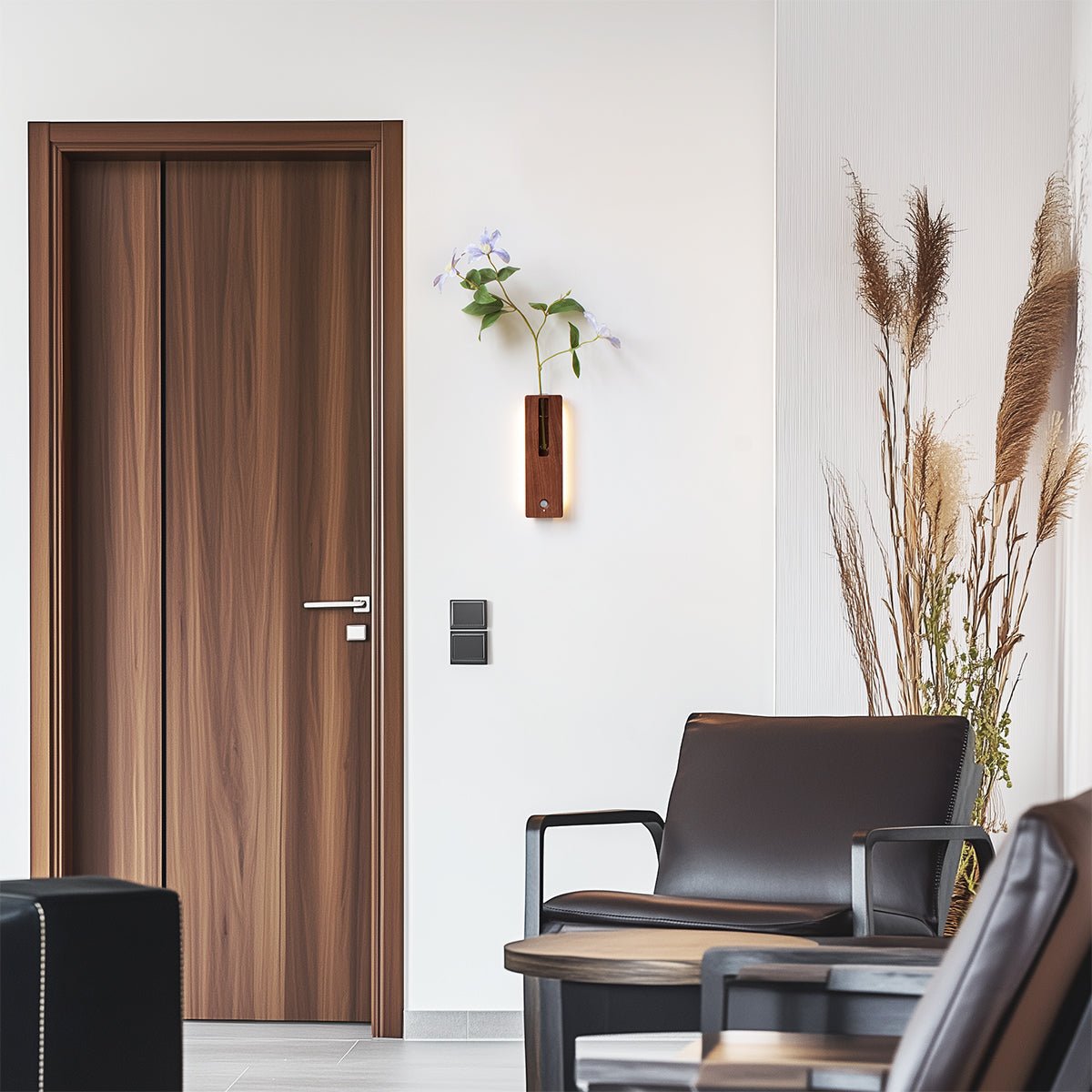 Solid Wood Motion Sensor Wall Light with Glass Vase