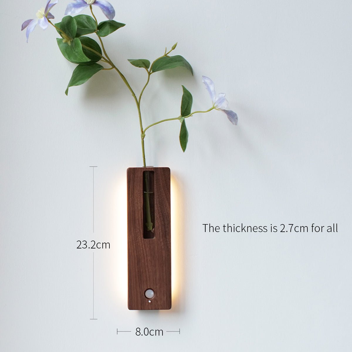 Solid Wood Motion Sensor Wall Light with Glass Vase