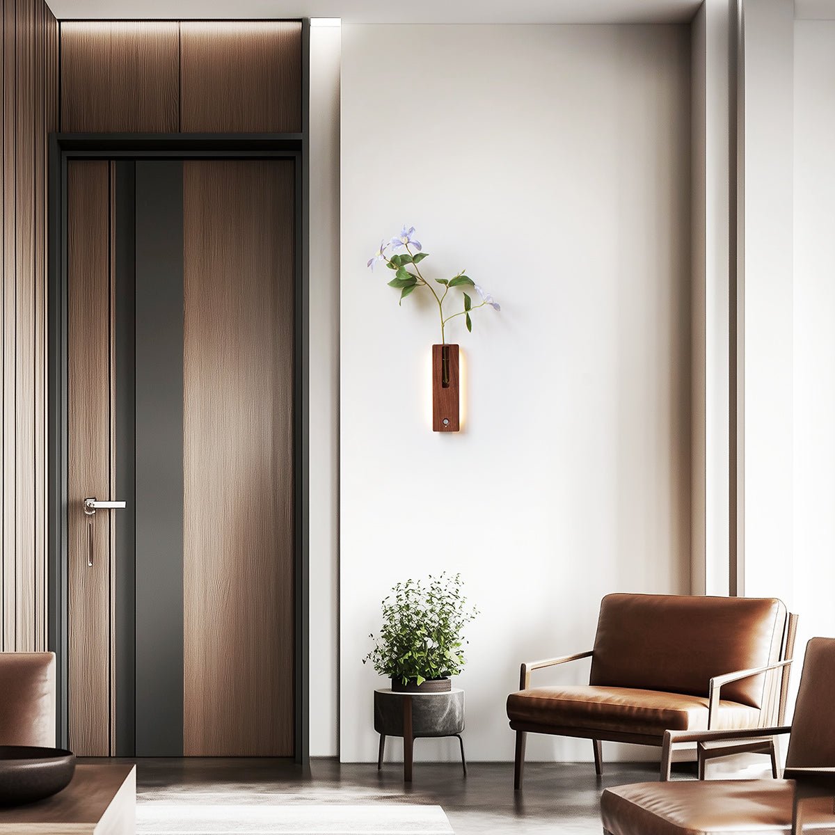 Solid Wood Motion Sensor Wall Light with Glass Vase