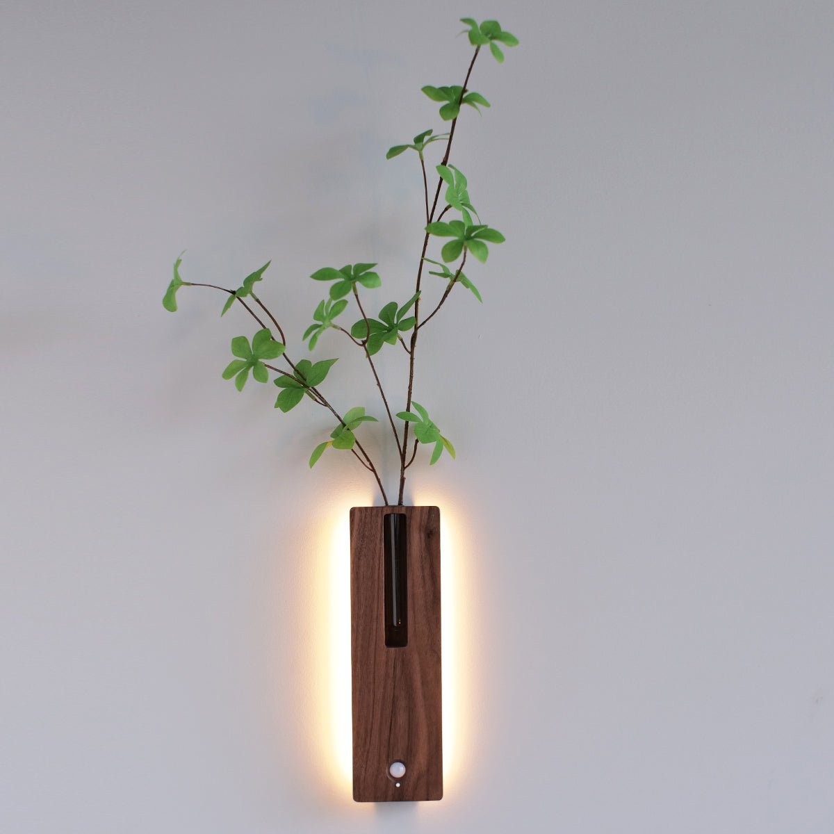 Solid Wood Motion Sensor Wall Light with Glass Vase